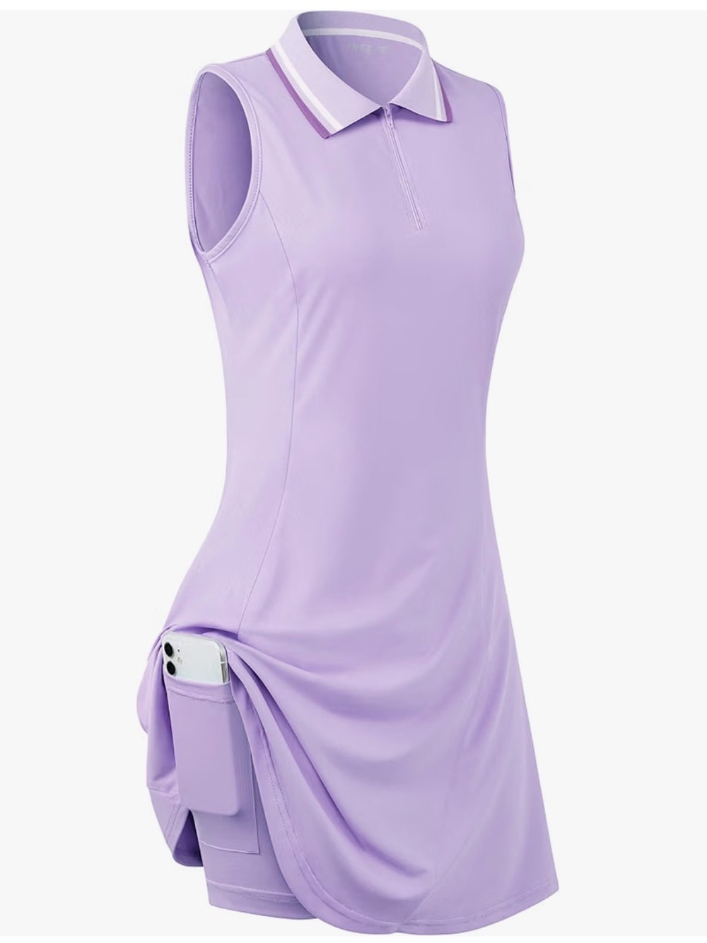 Sleeveless Lavender Polo Dress with Side Pocket
